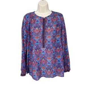 LOFT Tunic Top Women Boho Artsy Coquette Paisley Softened Shirt Size M Colorful